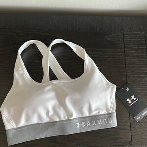 Under Armour White Gray Sports Bra Moisture-Wicking Performance